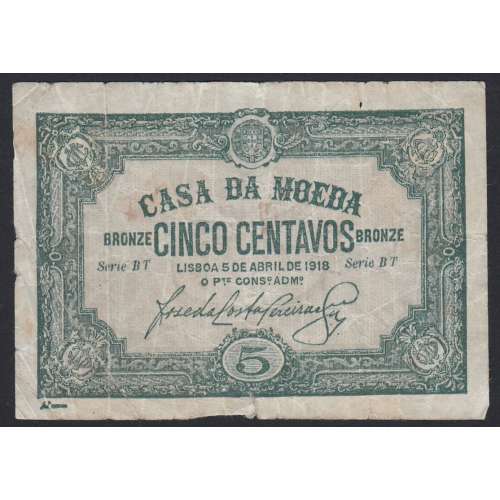 CÉDULA OFICIAL CASA DA MOEDA - 5 CENTAVOS 1918 (MUITO CIRCULADA )