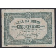CÉDULA OFICIAL CASA DA MOEDA - 5 CENTAVOS 1918 (MUITO CIRCULADA )