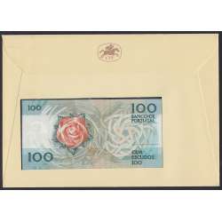 Sobrescito 1º Dia c/ Nota de 100 Escudos 1987 - Prefixo FIL - "100$00 1987 Ch.9 Fernando Pessoa - Banco de Portugal (12/02/1987)