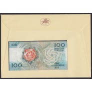 Sobrescito 1º Dia c/ Nota de 100 Escudos 1987 - Prefixo FIL - "100$00 1987 Ch.9 Fernando Pessoa - Banco de Portugal (12/02/1987)