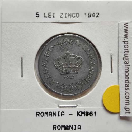 Roménia 5 Lei 1942 Zinco, World Coins Romania KM 61, coin of 5 lei 1942 zinc