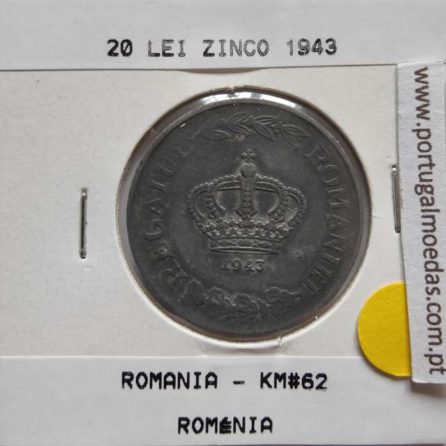 Roménia 20 Lei 1943 Zinco, World Coins Romania KM 62, coin of 20 lei 1943 zinc