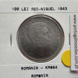 Roménia 100 Lei 1943 Aço- Níquel, World Coins Romania KM 64, coin of 100 lei 1943 Nickel plated iron