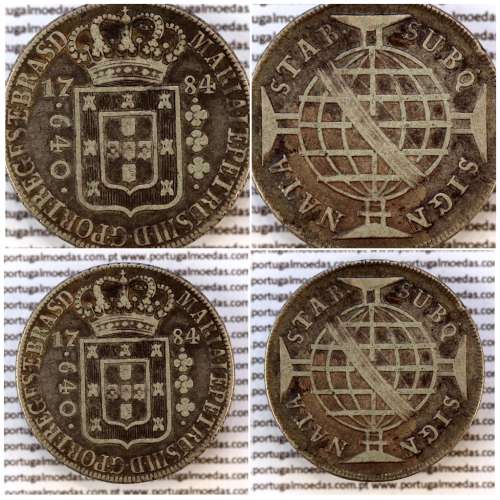 Brazil, silver coin of 640 réis 1784 D. Maria I e D. Pedro III, two-patacas, High Crown” variety, World Coins Brasil KM207.2