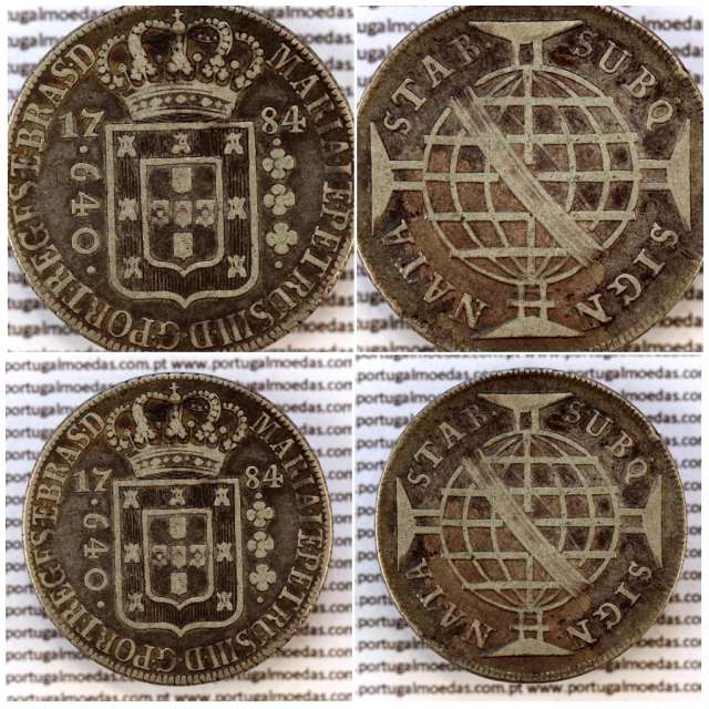 Brazil, silver coin of 640 réis 1784 D. Maria I e D. Pedro III, two-patacas, High Crown” variety, World Coins Brasil KM207.2