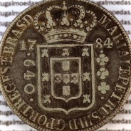 640 réis prata 1784 D. Maria I e D. Pedro III, Brasil, duas Patacas prata 1784, Coroa Alta, World Coins Brasil KM 207.2
