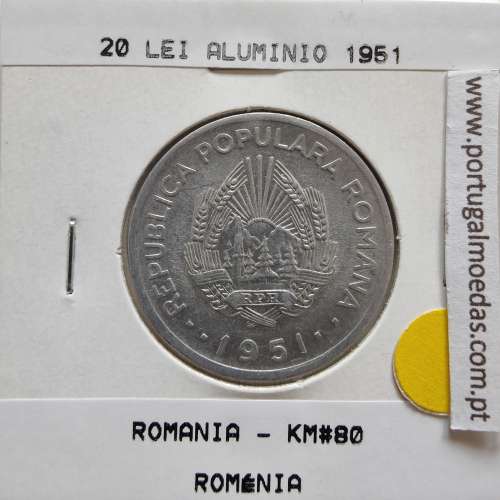 Roménia 20 Lei 1951 Alumínio, World Coins Romania KM 80, coin of 20 lei 1951 Aluminium