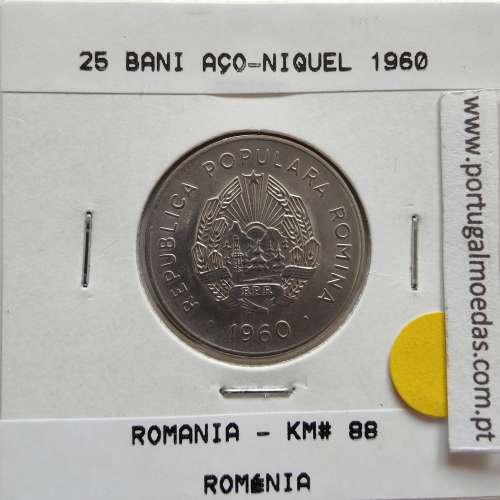 Roménia 25 Bani 1960 Aço-níquel, World Coins Romania KM 88, coin of 25 bani 1960 Nickel clad steel