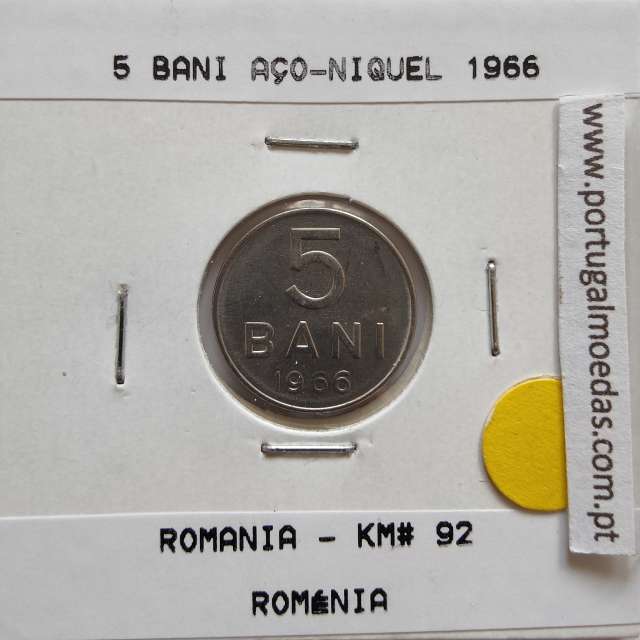 Roménia 5 Bani 1966 Aço-níquel, World Coins Romania KM 92, coin of 5 bani 1966 Nickel clad steel