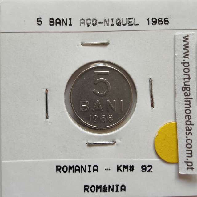 Roménia 5 Bani 1966 Aço-níquel, World Coins Romania KM 92, coin of 5 bani 1966 Nickel clad steel
