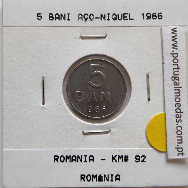 Roménia 5 Bani 1966 Aço-níquel, World Coins Romania KM 92, coin of 5 bani 1966 Nickel clad steel