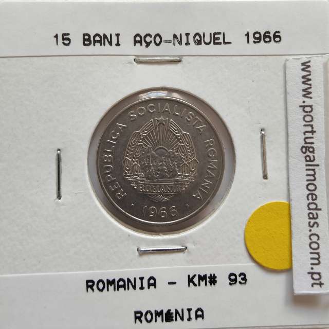 Roménia 15 Bani 1966 Aço-níquel, World Coins Romania KM 93, coin of 15 bani 1966 Nickel clad steel
