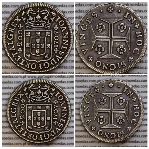 Portugal, silver coin of 12 Vinténs (240 Réis), dated 1707,  Lisbon mint, World Coins Portugal KM181, scarce in high grade