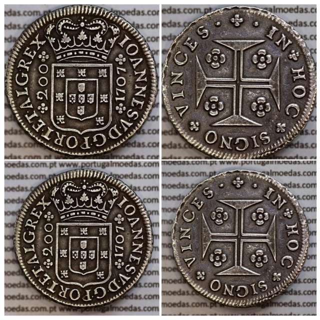 Portugal, silver coin of 12 Vinténs (240 Réis), dated 1707,  Lisbon mint, World Coins Portugal KM181, scarce in high grade