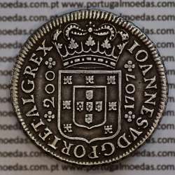 Portugal, silver coin of 12 Vinténs (240 Réis), dated 1707,  Lisbon mint, World Coins Portugal KM181, scarce in high grade 2