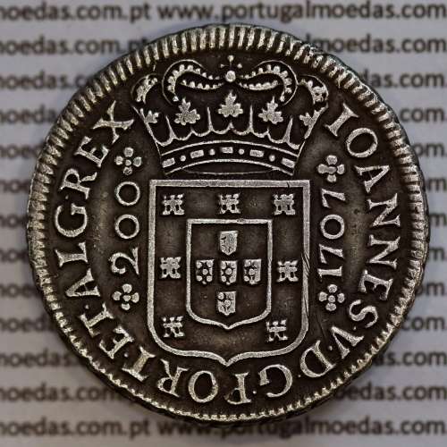 Portugal, silver coin of 12 Vinténs (240 Réis), dated 1707,  Lisbon mint, World Coins Portugal KM181, scarce in high grade 2