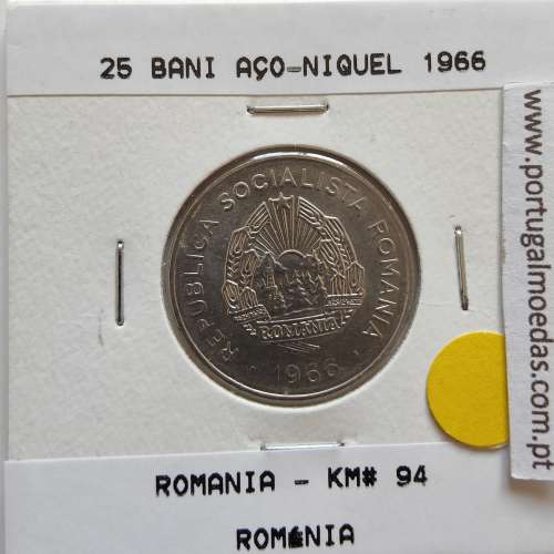 Roménia 25 Bani 1966 Aço-níquel, World Coins Romania KM 94, coin of 25 bani 1966 Nickel clad steel