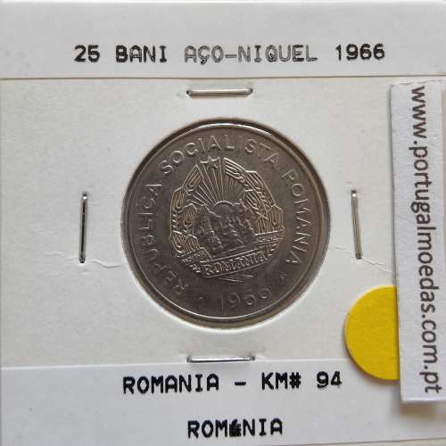 Roménia 25 Bani 1966 Aço-níquel, World Coins Romania KM 94, coin of 25 bani 1966 Nickel clad steel
