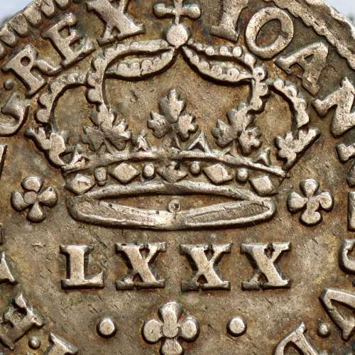 Tostão Prata D. João V (1706-1750), 100 réis prata, A/ florão separado por pontos, R/ florão isolado, World Coins Portugal KM177