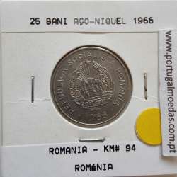 Roménia 25 Bani 1966 Aço-níquel, World Coins Romania KM 94, coin of 25 bani 1966 Nickel clad steel