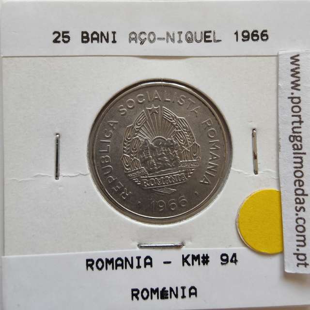 Roménia 25 Bani 1966 Aço-níquel, World Coins Romania KM 94, coin of 25 bani 1966 Nickel clad steel