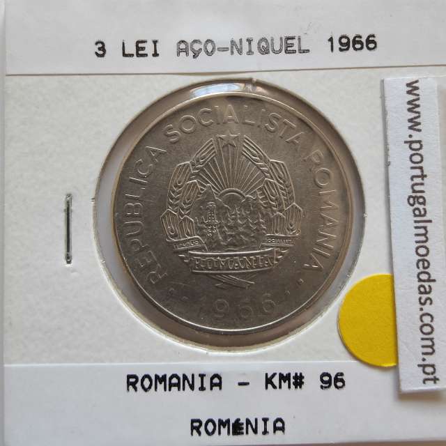 Roménia 3 Lei 1966 Aço-níquel, World Coins Romania KM 96, coin of 1 lei 1966 Nickel clad steel