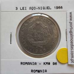 Roménia 3 Lei 1966 Aço-níquel, World Coins Romania KM 96, coin of 3 lei 1966 Nickel clad steel
