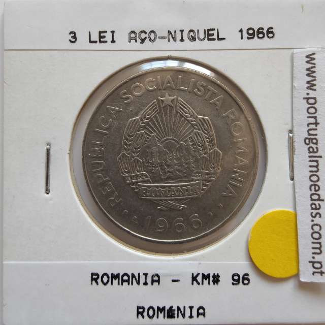 Roménia 3 Lei 1966 Aço-níquel, World Coins Romania KM 96, coin of 3 lei 1966 Nickel clad steel