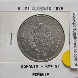 Roménia 5 Lei 1978 Alumínio, World Coins Romania KM 97, coin of 5 lei 1978 Aluminium