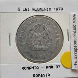 Roménia 5 Lei 1978 Alumínio, World Coins Romania KM 97, coin of 5 lei 1978 Aluminium
