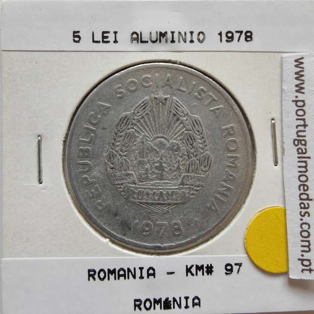 Roménia 5 Lei 1978 Alumínio, World Coins Romania KM 97, coin of 5 lei 1978 Aluminium