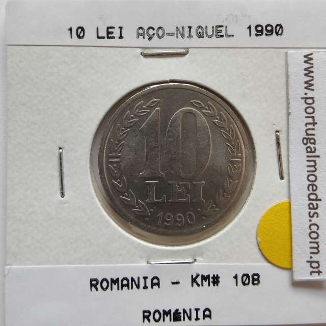 Roménia 10 Lei 1990 Aço-níquel, World Coins Romania KM 108, coin of 10 lei 1990 Nickel clad steel