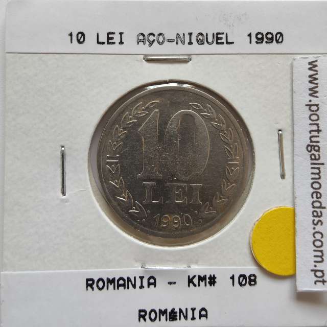 Roménia 10 Lei 1990 Aço-níquel, World Coins Romania KM 108, coin of 10 lei 1990 Nickel clad steel