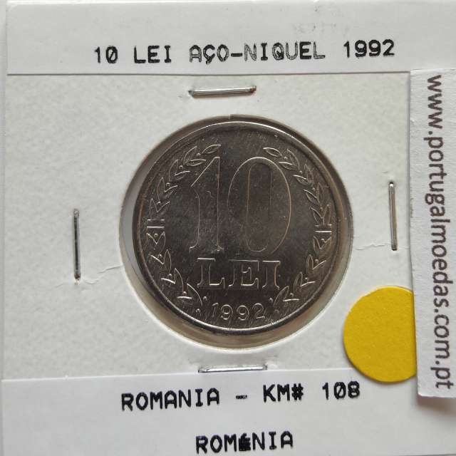 Roménia 10 Lei 1992 Aço-níquel, World Coins Romania KM 108, coin of 10 lei 1992 Nickel clad steel