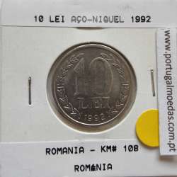 Roménia 10 Lei 1992 Aço-níquel, World Coins Romania KM 108, coin of 10 lei 1992 Nickel clad steel