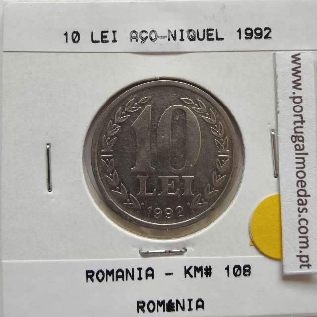 Roménia 10 Lei 1992 Aço-níquel, World Coins Romania KM 108, coin of 10 lei 1992 Nickel clad steel