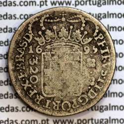 320 Réis 1695 prata de D. Pedro II, Brasil, Pataca prata 1695 Casa Moeda de Bahia, Brasil, World Coins Brasil KM 81.1