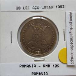 Roménia 20 Lei 1991 Aço-latão, World Coins Romania KM 109, coin of 20 lei 1991 Brass plated steel