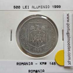 Roménia 500 Lei 1999 Alumínio, World Coins Romania KM 145, coin of 500 lei 1999 Aluminium