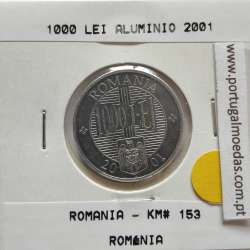 Roménia 1000 Lei 2001 Alumínio, World Coins Romania KM 153, coin of 1000 lei 2001 Aluminium