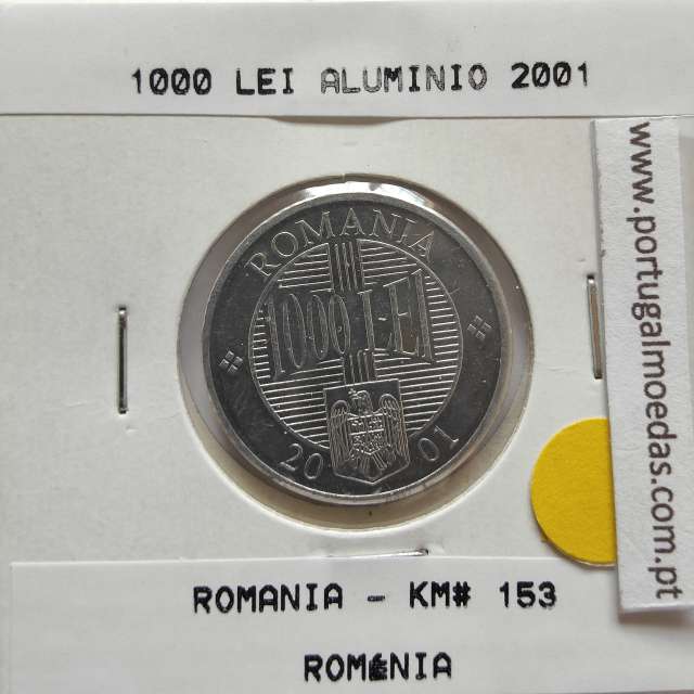 Roménia 1000 Lei 2001 Alumínio, World Coins Romania KM 153, coin of 1000 lei 2001 Aluminium