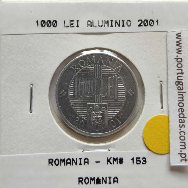 Roménia 1000 Lei 2001 Alumínio, World Coins Romania KM 153, coin of 1000 lei 2001 Aluminium