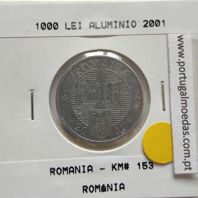 Roménia 1000 Lei 2001 Alumínio, World Coins Romania KM 153, coin of 1000 lei 2001 Aluminium