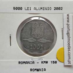 Roménia 5000 Lei 2002 Alumínio, World Coins Romania KM 158, coin of 5000 lei 2002 Aluminium