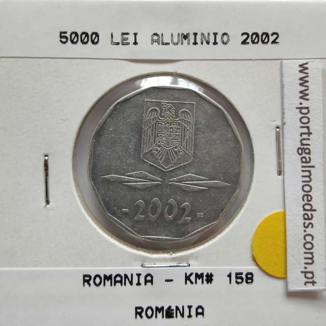 Roménia 5000 Lei 2002 Alumínio, World Coins Romania KM 158, coin of 5000 lei 2002 Aluminium