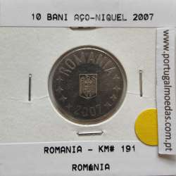 Roménia 10 Bani 2007 Aço-níquel, World Coins Romania KM 191, coin of 10 bani 2007 Nickel plated steel
