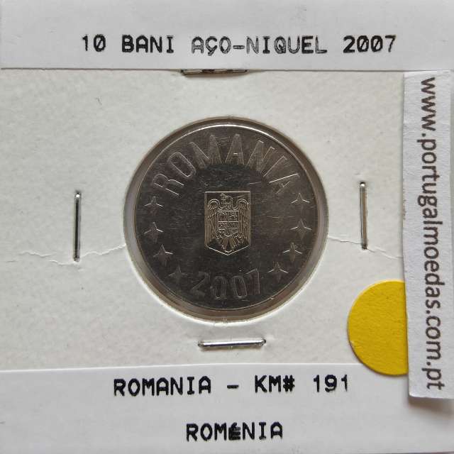 Roménia 10 Bani 2007 Aço-níquel, World Coins Romania KM 191, coin of 10 bani 2007 Nickel plated steel
