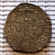 Tostão Prata de D. Filipe II 1598-1621, Muito Rara, Única moeda conhecida com Reverso Cruz cercada por 12 pontos separados