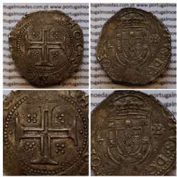 Tostão Prata de D. Filipe II 1598-1621, Muito Rara, Única moeda conhecida com Reverso Cruz cercada por 12 pontos separados