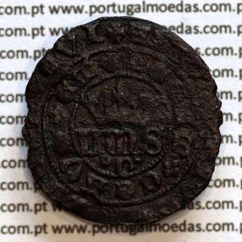 Real de Dez Soldos em bolhão de D. João I (1385-1433), "P" Aberto, sem Sinal oculto, Reverso sem letra monetária